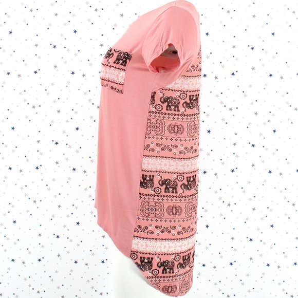 Elephant Print Back Top Tee Light Coral Pink - Picture 4 of 7